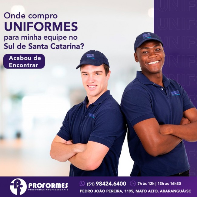 Onde compro uniformes para minha equipe no Sul de Santa Catarina?