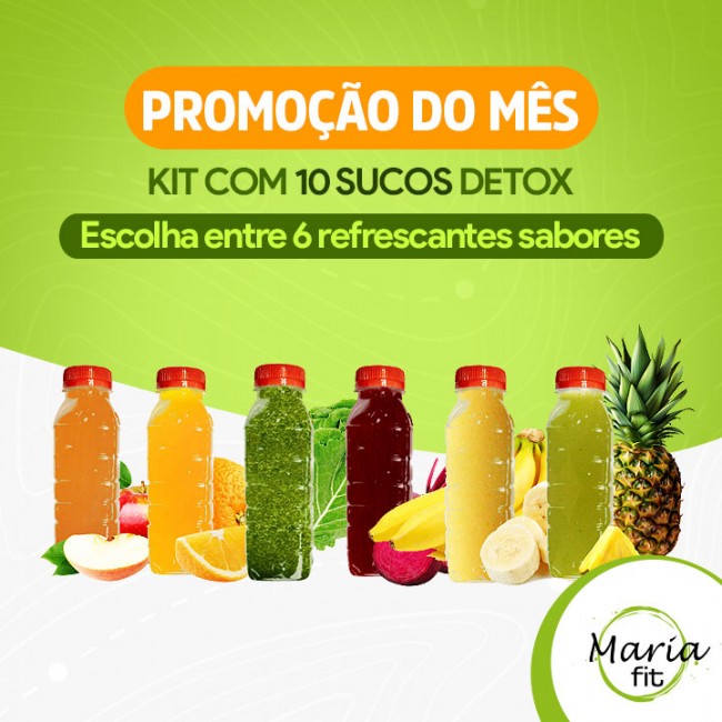 PROMOÇÃO DO MÊS - Kit Com 10 Sucos Detox – Escolha Entre 6 Refrescantes Sabores