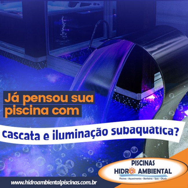 Já pensou sua piscina com cascata e iluminação subaquática?