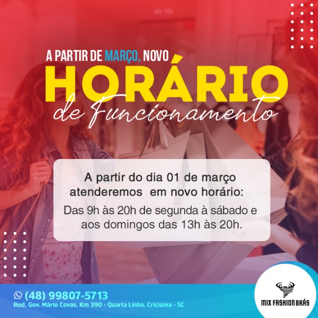 A partir do dia 01 de março atenderemos em novo horário