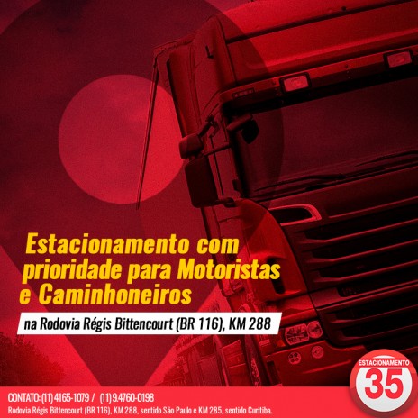 Estacionamento com prioridade para Motoristas e Caminhoneiros na Rodovia Régis Bittencourt (BR 116), KM 288