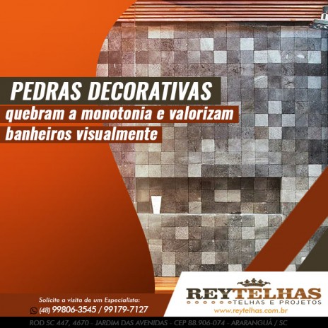 Pedras decorativas quebram a monotonia e valorizam banheiros visualmente