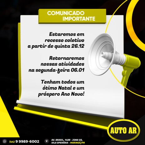 Comunicado de Férias Coletivas: 26/12 a 5/01