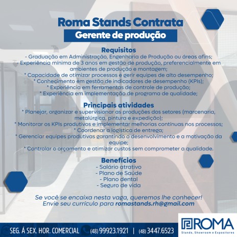 Roma Stands Contrata Gerente de Produção