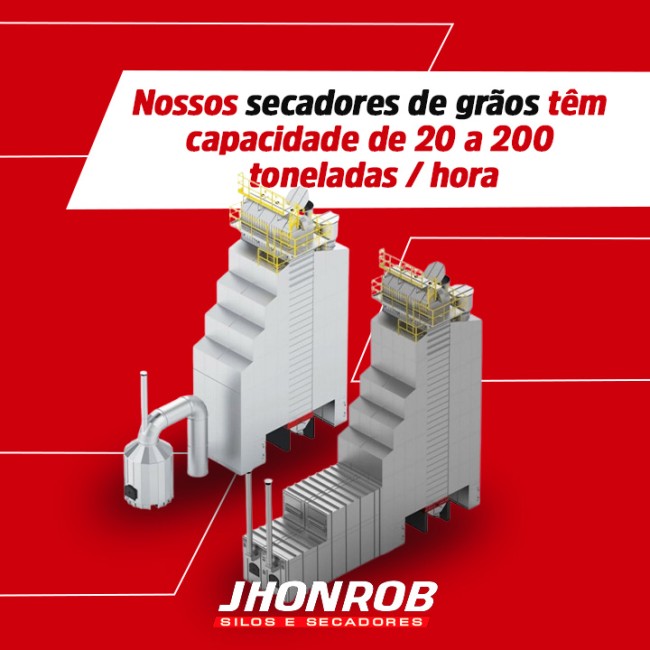 Nossos secadores de grãos têm capacidade de 20 a 200 toneladas / hora