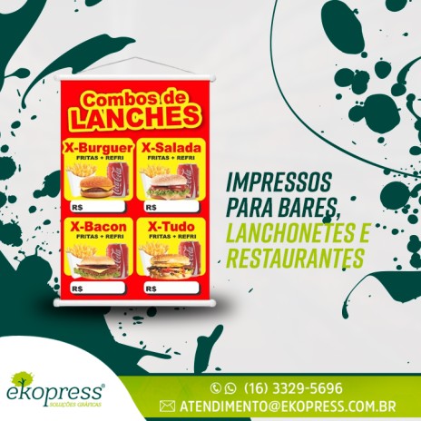 Impressos para bares, lanchonetes e restaurantes