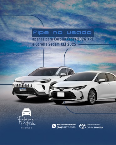 Fipe no usado apenas para Corolla Cross 2026 XRE e Corolla Sedam XEI 2025