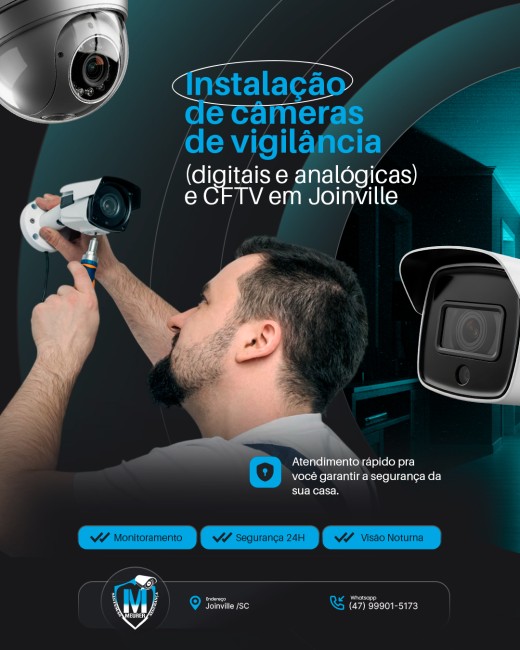 Instalação de câmeras de vigilância (digitais e analógicas) e CFTV em Joinville