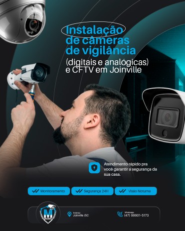 Instalação de câmeras de vigilância (digitais e analógicas) e CFTV em Joinville