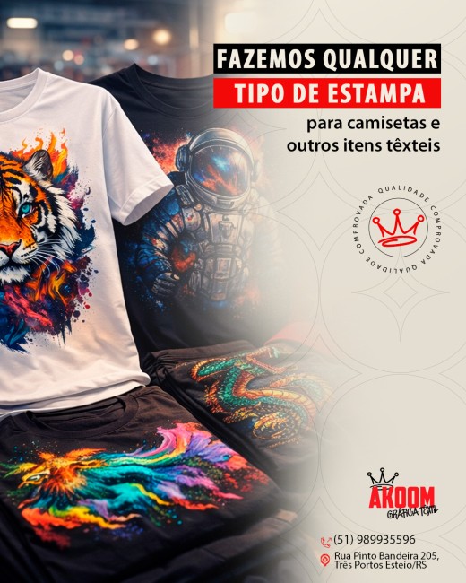 Fazemos qualquer tipo de estampa para camisetas e outros itens têxteis