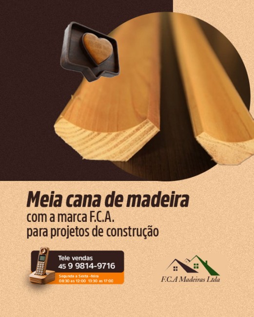Meia cana de madeira com a marca F.C.A. para projetos de construção