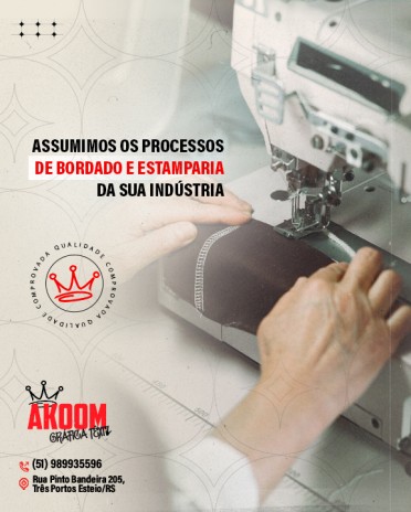 Assumimos os processos de bordado e estamparia da sua indústria