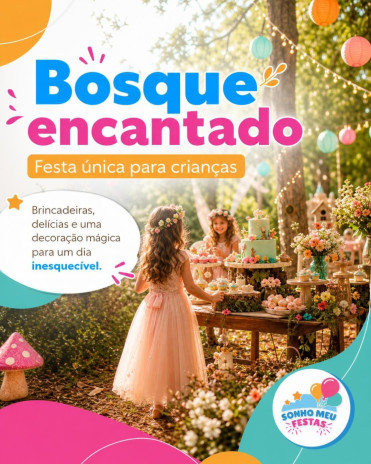 Bosque encantado: Festa única para crianças