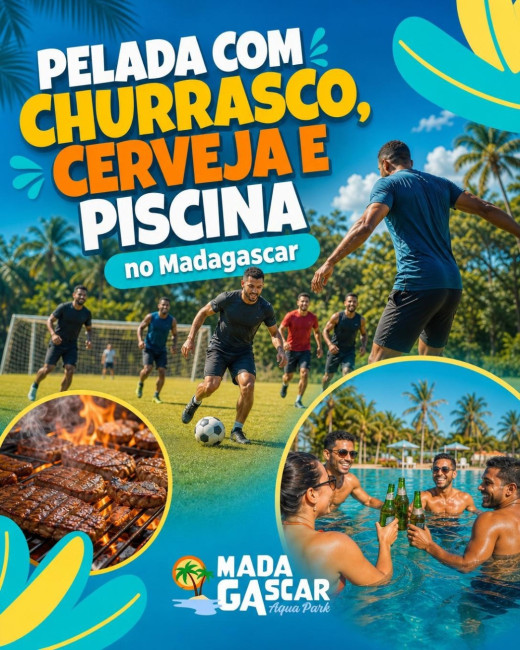 Pelada com churrasco, cerveja e piscina