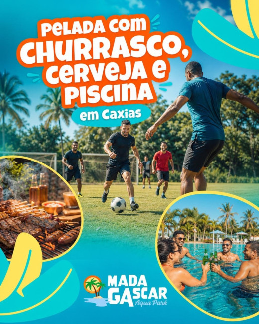 Pelada com churrasco, cerveja e piscina